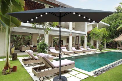 10 x 6.5t Rectangular Patio Solar LED Lighted Outdoor Umbrellas with Crank and Push Button Tilt for Garden Backyard Pool Swimming Pool