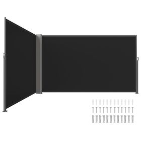 VEVOR Retractable Side Awning 236" x 63",Double Retractable Patio Screen Waterproof, Retractable Room Divider Black for Privacy, Garden, Outdoor