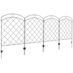 Outsunny Garden Fence, 4 Pack Steel Fence Panels, 11.4' L x 43" H, Rust-Resistant Animal Barrier Decorative Border Flower Edging for Yard, Landscape