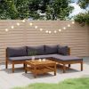 5 Piece Patio Lounge Set with Cushion Solid Acacia Wood