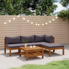 5 Piece Patio Lounge Set with Cushion Solid Acacia Wood