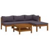 5 Piece Patio Lounge Set with Cushion Solid Acacia Wood