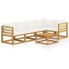 6 Piece Patio Lounge Set with Cushion Cream Solid Acacia Wood