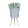 S/2 10/12" DIAMOND PLANTER W/ WOOD LEGS, GRAY KD