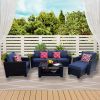 Outdoor Garden Patio Furniture 7-Piece PE Rattan Wicker Cushioned Sofa Sets and Coffee Table