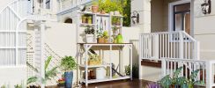 TOPMAX 64.6" Large Outdoor Potting Bench, Garden Potting Table, Wood Workstation with 6-Tier Shelves, Large Tabletop and Side Hook for Mudroom