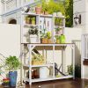 TOPMAX 64.6" Large Outdoor Potting Bench, Garden Potting Table, Wood Workstation with 6-Tier Shelves, Large Tabletop and Side Hook for Mudroom