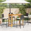 5 Piece Patio Bar Set Black Solid Wood Acacia and Poly Rattan