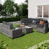 GO 8-pieces Outdoor Wicker Round Sofa Set, Half-Moon Sectional Sets All Weather, Curved Sofa Set With Rectangular Coffee Table