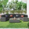 GO 8-pieces Outdoor Wicker Round Sofa Set, Half-Moon Sectional Sets All Weather, Curved Sofa Set With Rectangular Coffee Table