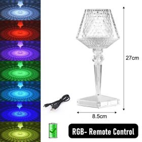 LED Diamond Night Light Table Lamp Rechargeable Touch Sensor Dimming Crystal Projection Light For Bedside Bedroom Restaurant Bar (Ships From: China, Emitting Color: upgrade A)
